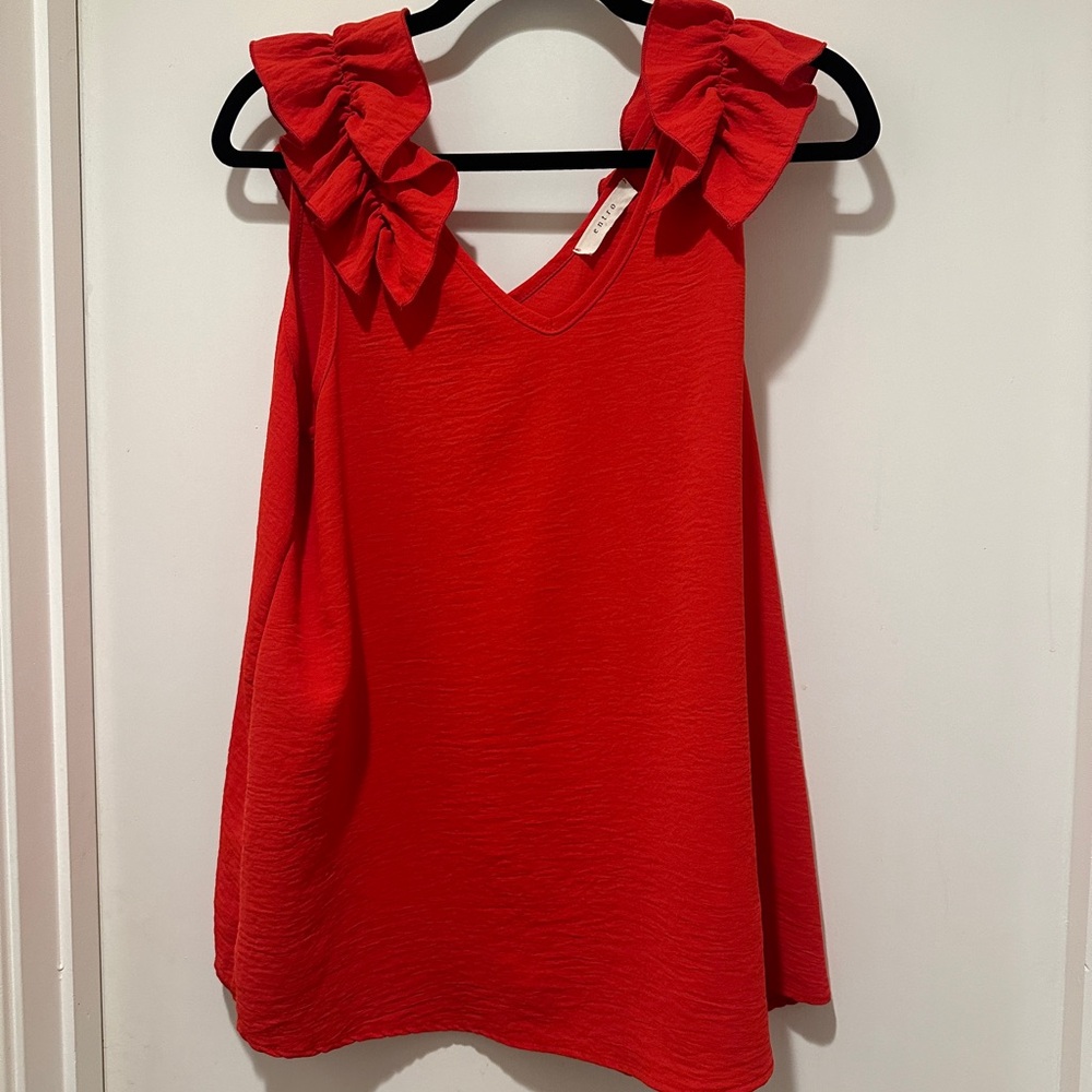 Entro Red Ruffle Sleeveless Swing Blouse